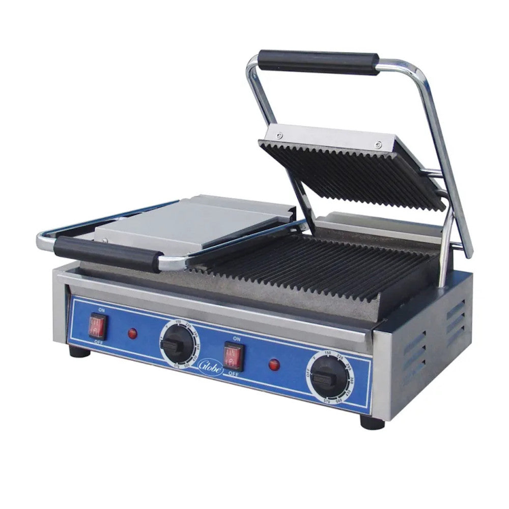 Globe GPGDUE10 Bistro Series Double Sandwich Grill with Grooved Plates - 3200W