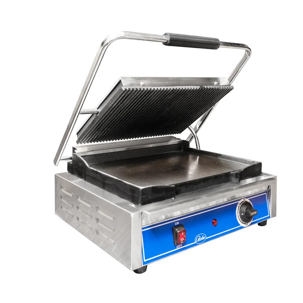 Globe GPGS1410 Sandwich / Panini Grill with Grooved Top and Smooth Bottom