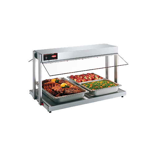 Hatco GRCD-2PD Countertop Heated Display with Curved Glass and 2 Pan Dual Shelves