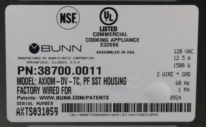 Ding & Dent Bunn 38700.0011 AXIOM-DV-TC Thermal Carafe 7.5 Gal. P/H Coffee Brew