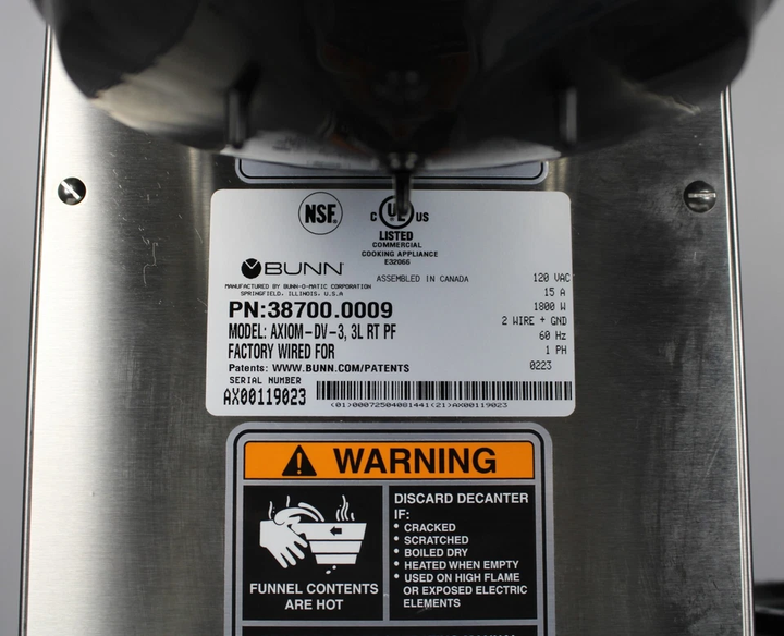 Used Bunn 38700.0009 AXIOM-DV-3 Dual Voltage Automatic Coffee Brewer