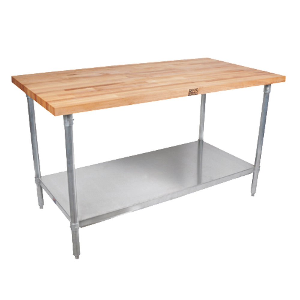 John Boos JNS10 Maple Wood Top 60" W x 30" D Work Table with Galvanized Undershelf