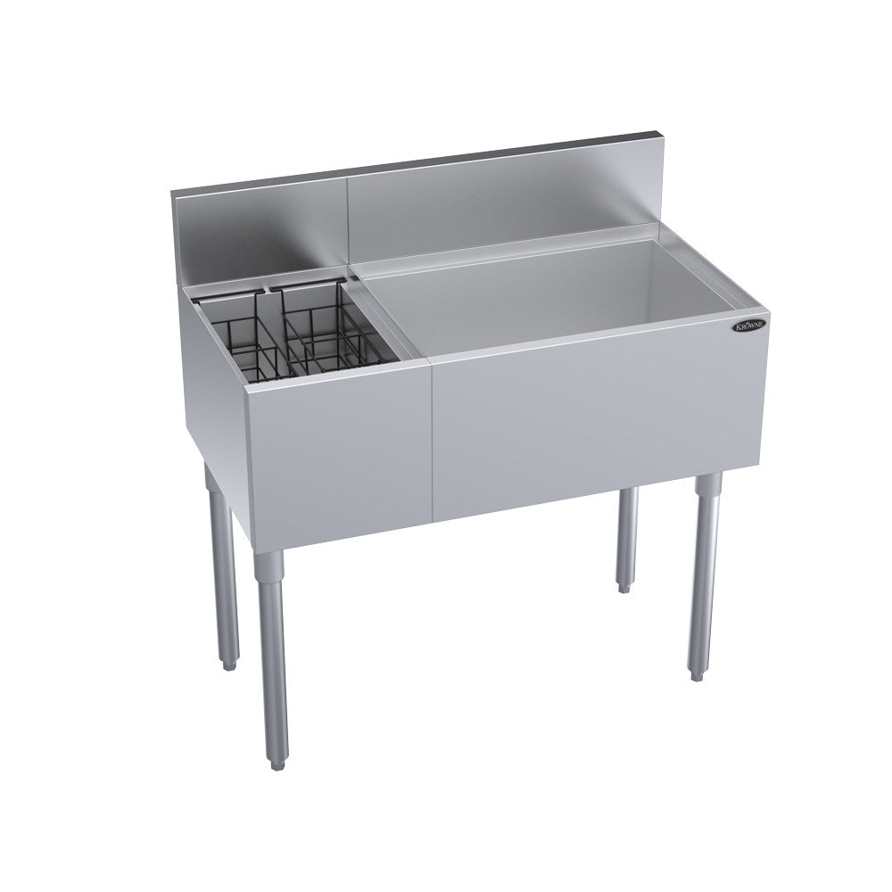 Krowne Metal KR19-M36R-10 Royal Series Underbar Ice Bin / Cocktail Work Station with Bottle Well Storage and Built-In 10-Circuit Cold Plate