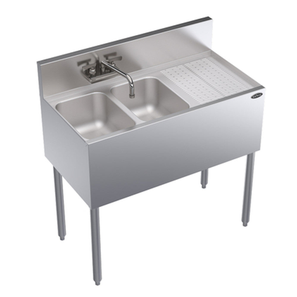 Krowne Metal KR19-32L Royal Series Two Compartment Underbar Sink with Drainboard on Right Side