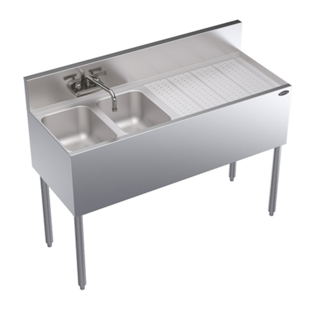 Krowne Metal KR19-42L Royal Series Two Compartment 48" Underbar Sink with 24" Drainboard on Right Side