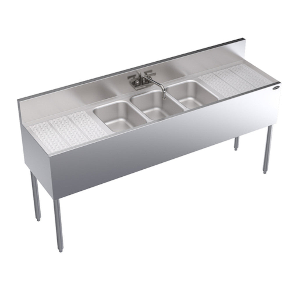 Krowne Metal KR19-63C Royal Series Three Compartment 72" Underbar Sink with Embossed Drainboards