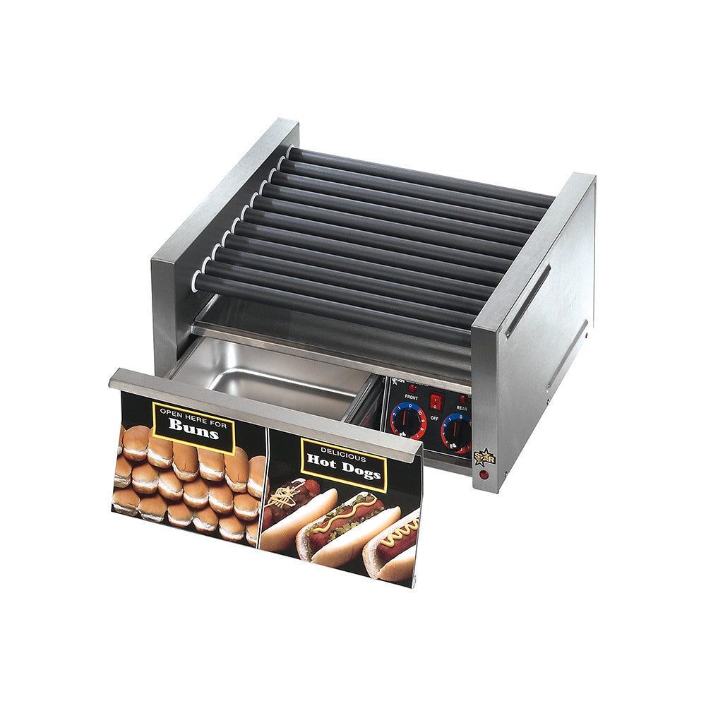 Star 30SCBD 30 Hot Dog Roller Grill with Duratec Non-Stick Rollers and Bun Drawer