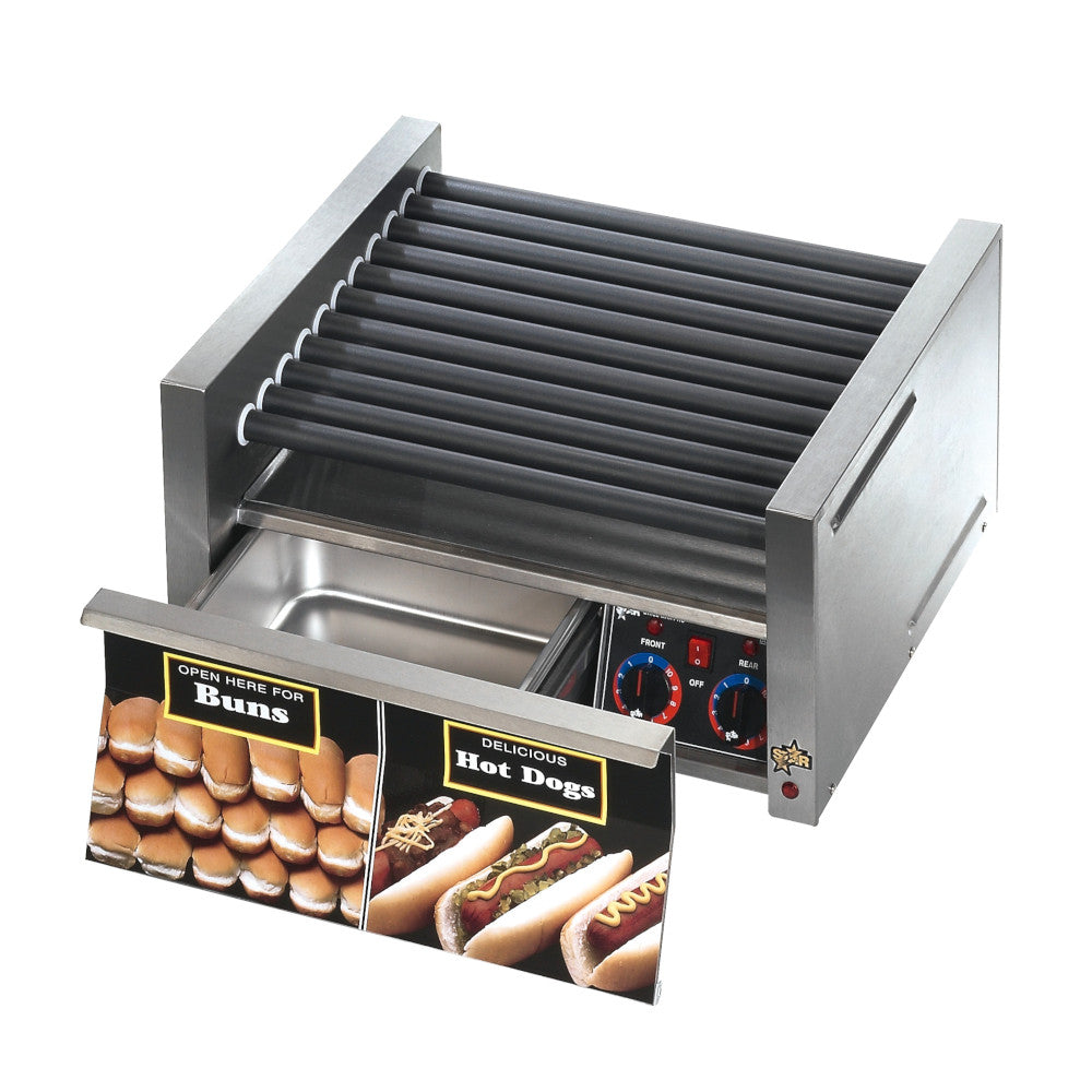 Star 30STBDE 30 Hot Dog Roller Grill with Bun Drawer, Electronic Controls, and StalTek Non-Stick Rollers