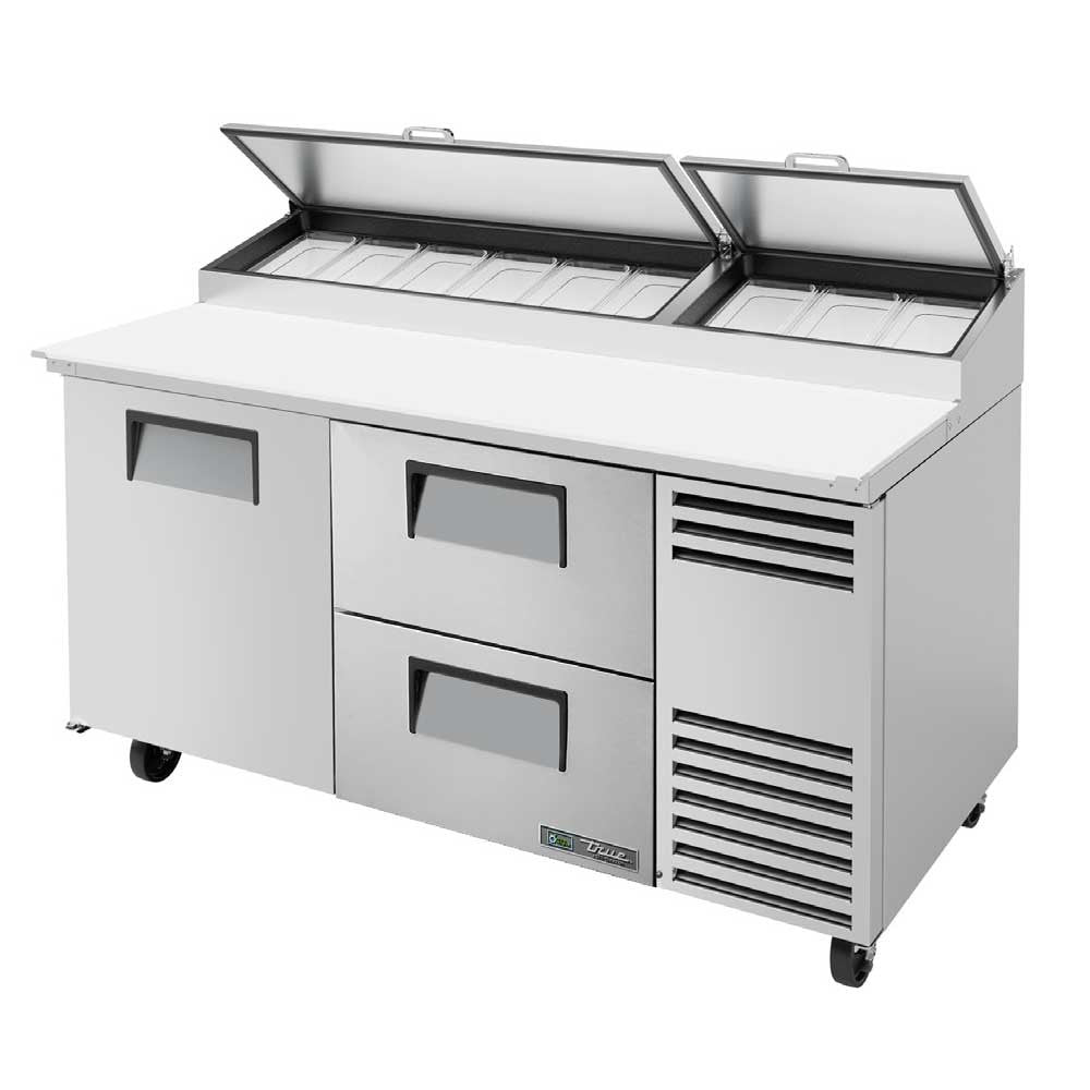 True TPP-AT-67D-2-HC 67"W Solid Door & Drawer Pizza Prep Table