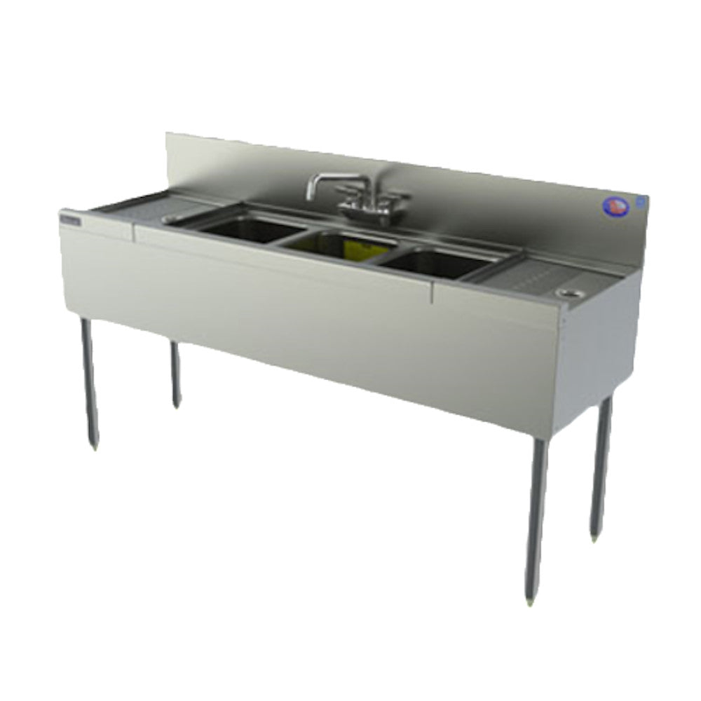 Perlick TSD43R 48" Underbar 3 Compartment Sink with Drainboard Left
