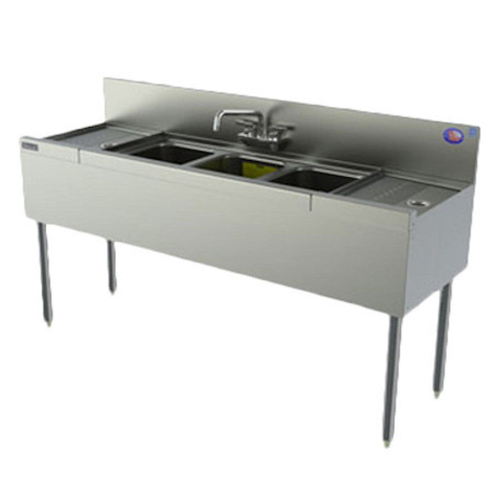 Perlick TSD53C 60" Underbar 3 Compartment Sink with 12" Drainboards