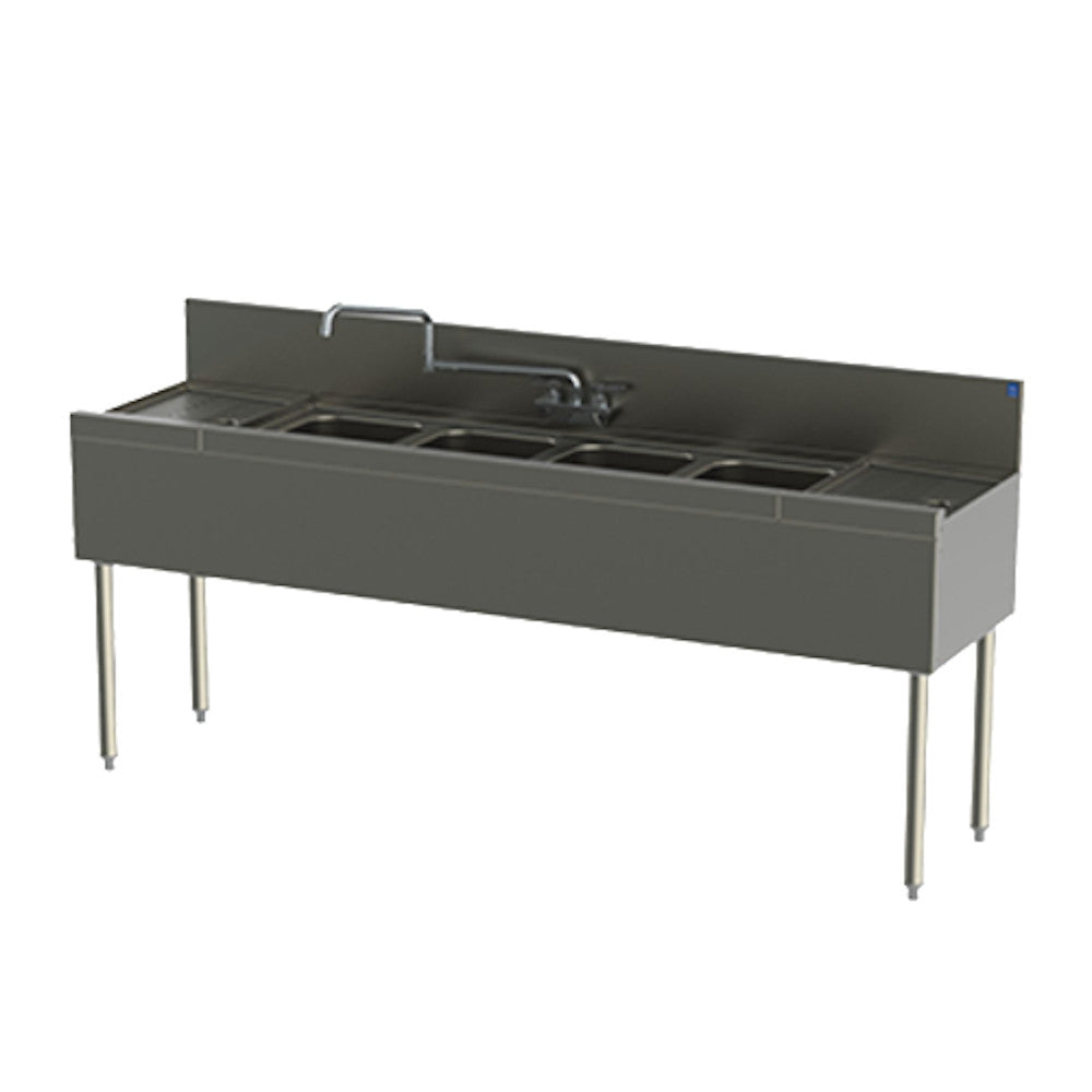 Perlick TSD74C 84" Underbar 4 Compartment Sink with 18" Drainboards