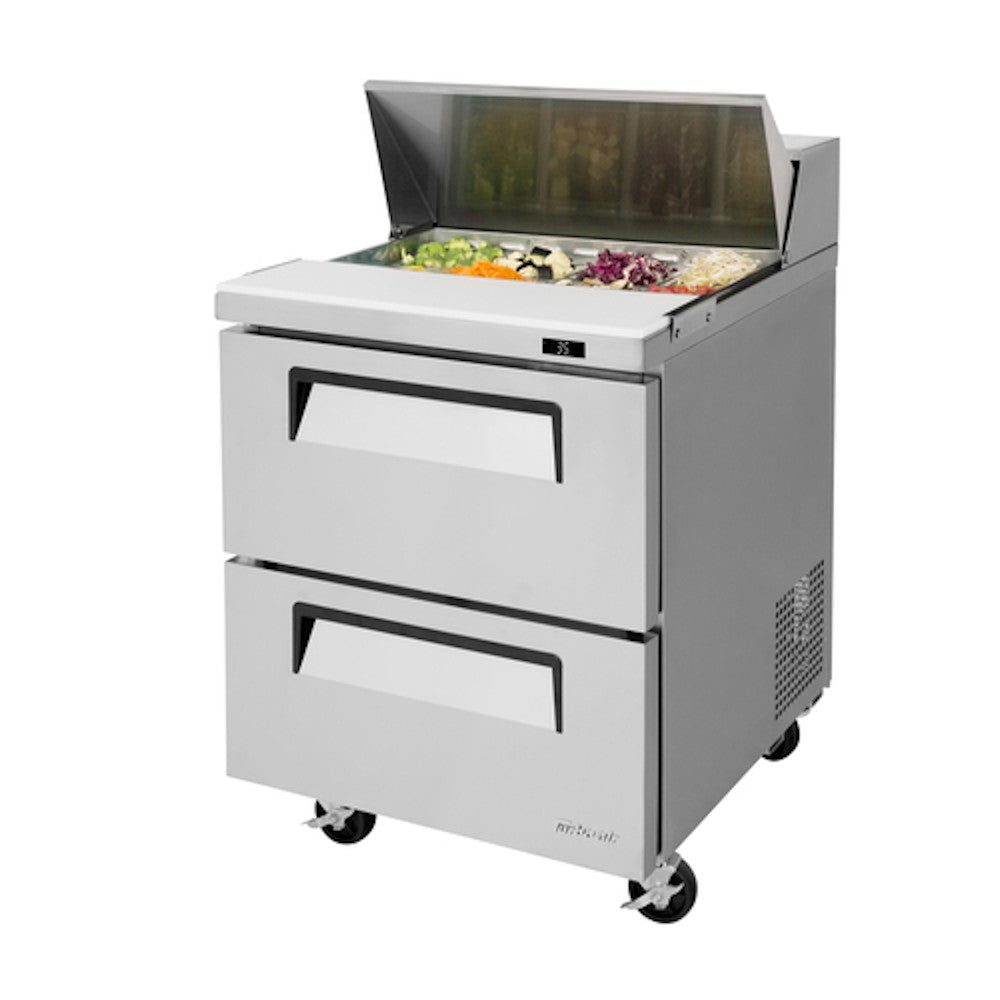 Turbo Air TST-28SD-D2-N 28" Super Deluxe Two Drawer Stainless Steel Standard Top Refrigerated Salad / Sandwich Prep Table