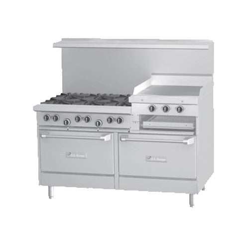 U.S. Range U60-6R24RR 6 Burner 60" Gas Range with 24" Raised Griddle / Broiler and 2 Standard Ovens - 301,000 BTU