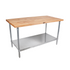 John Boos JNS13 Maple Wood Top 96" W x 30" D Work Table with Galvanized Adjustable Undershelf